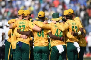 Proteas players in a huddle