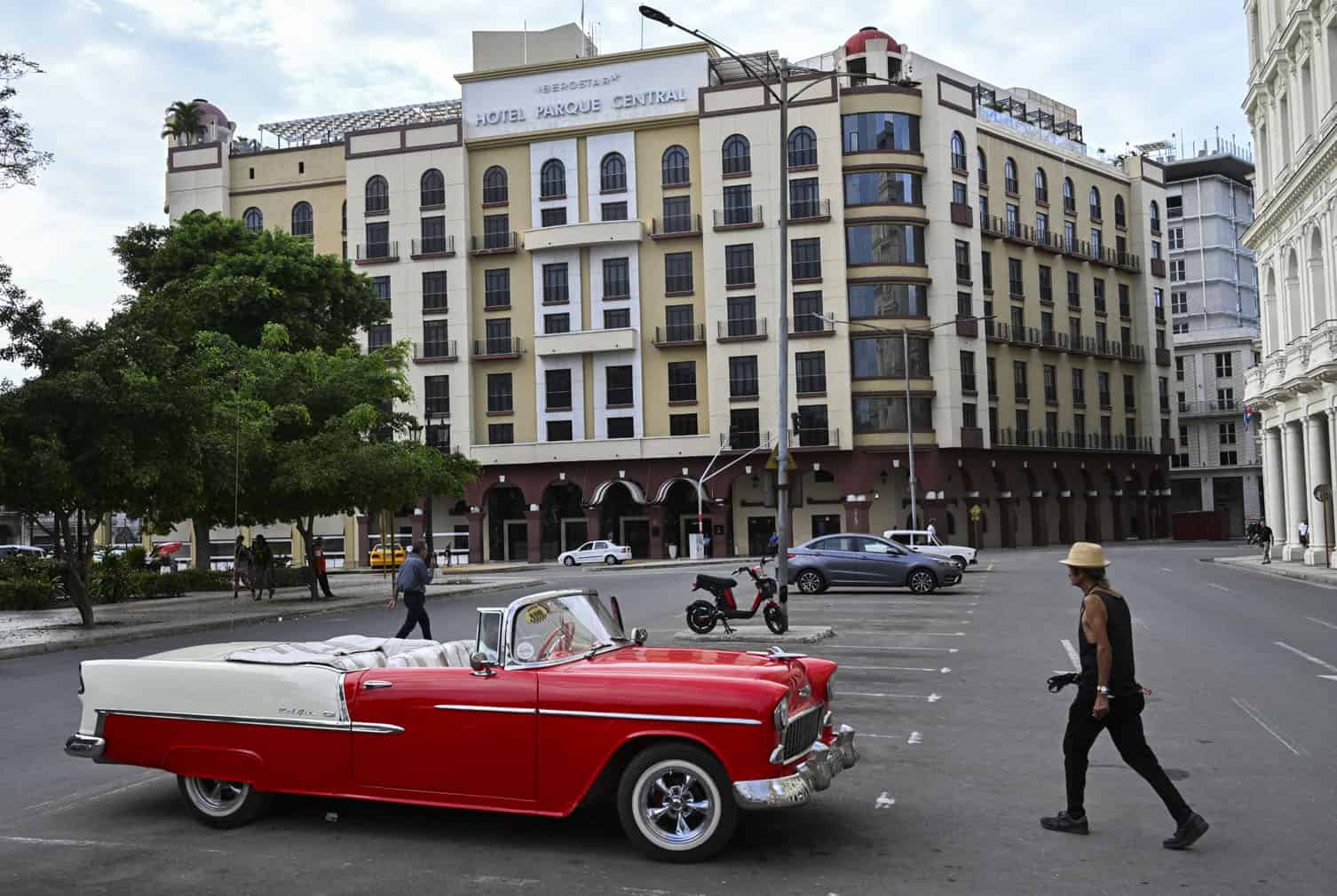 A classic American car is seen parked near the Iberostar Parque Central hotel