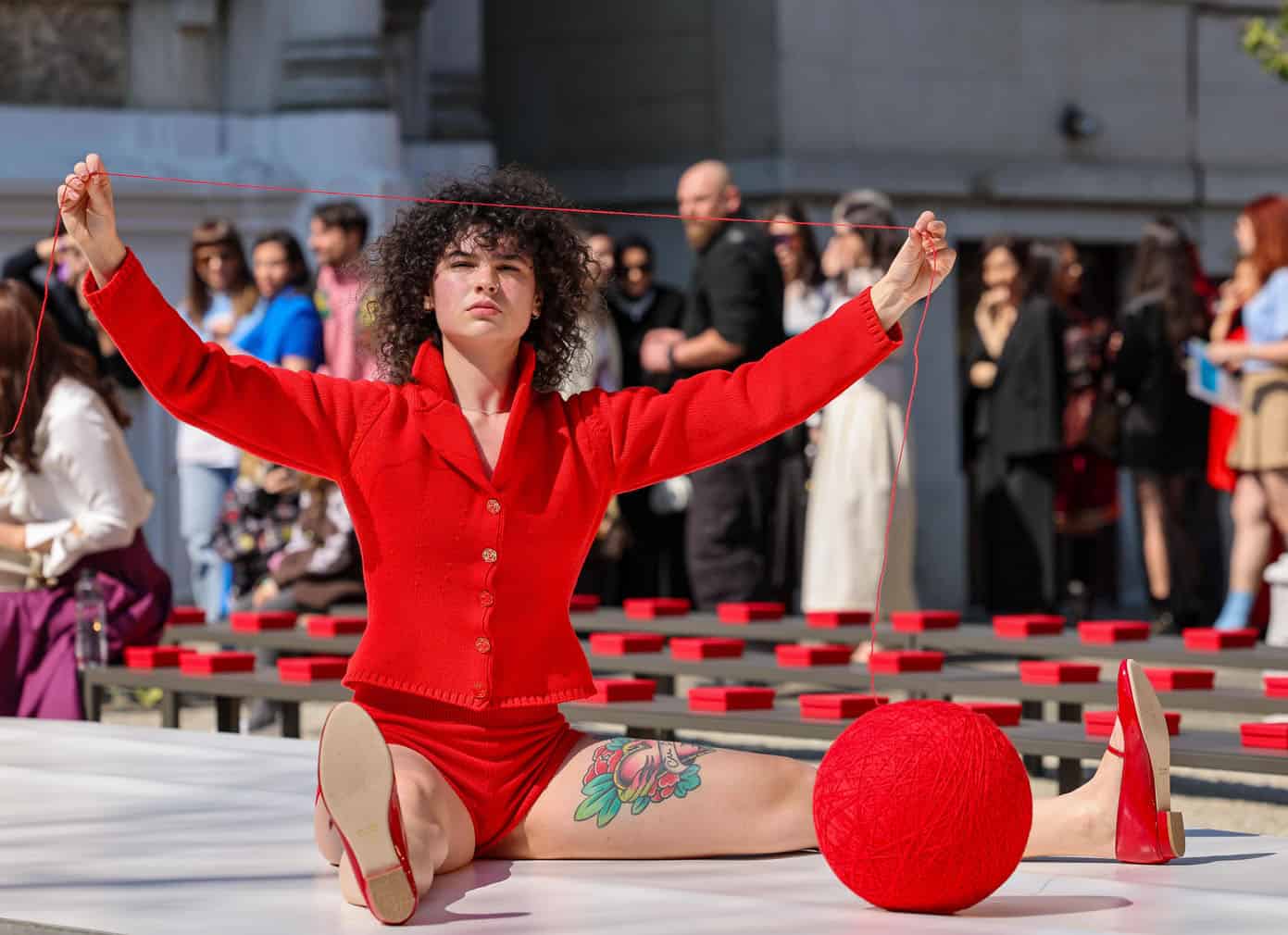 A blind model performs at the Ami Amalia fashion show