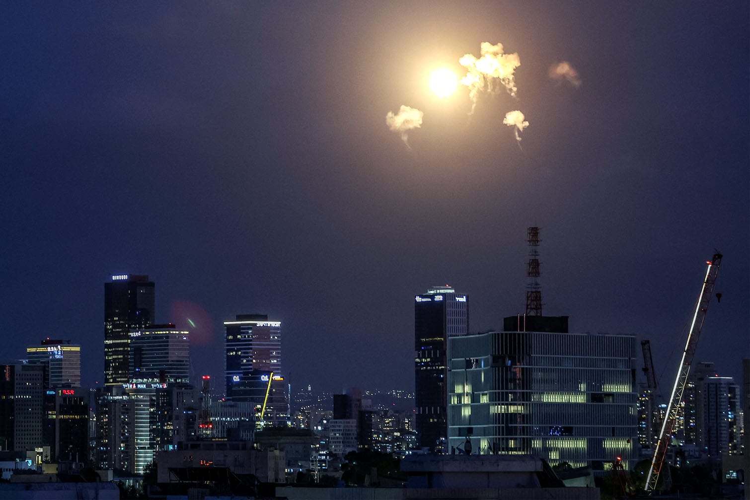 Explosions from projectile interceptions by Israel's Iron Dome