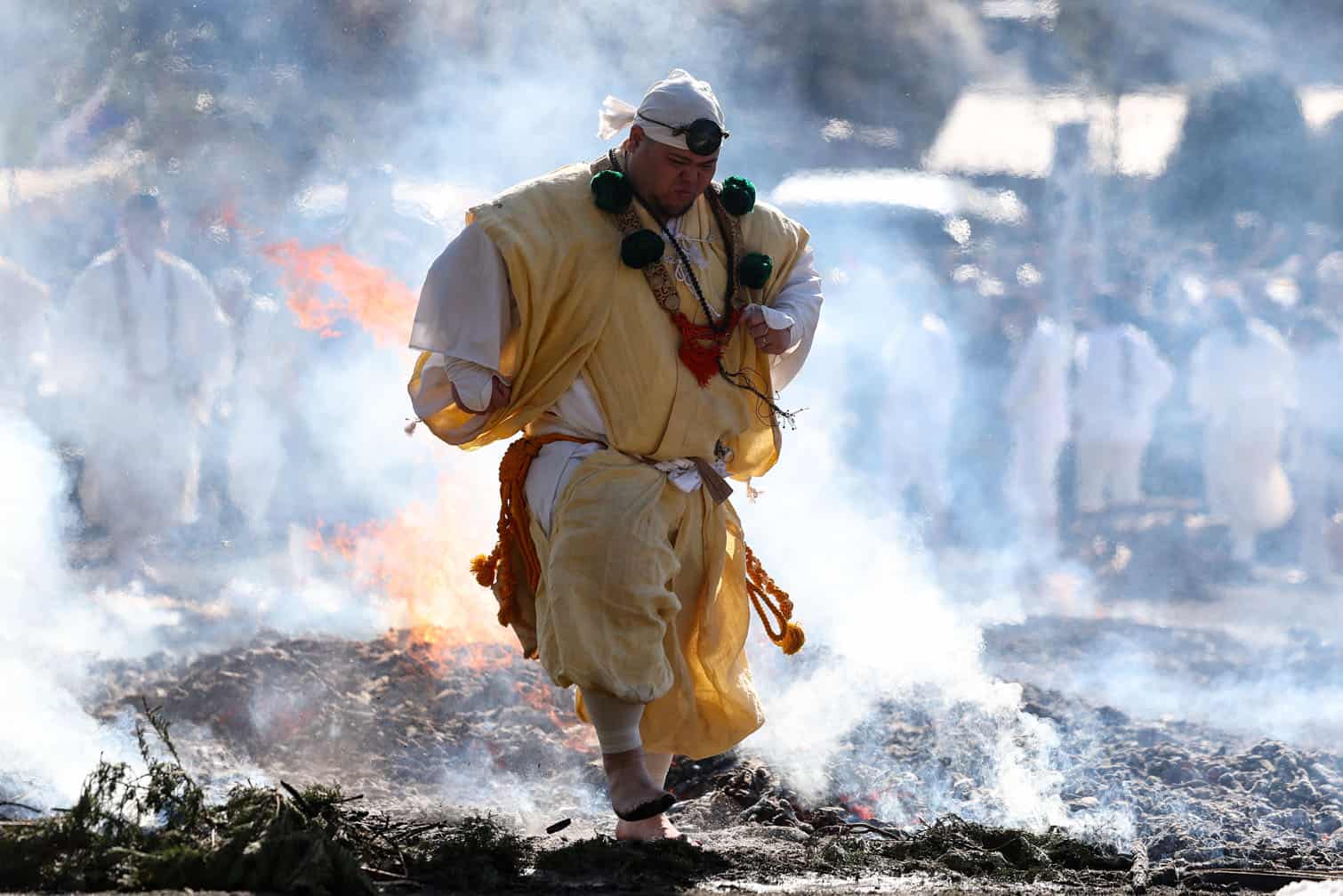 Pilgrims Brave Fire In Takao Mountain's Ancient Purification Rite