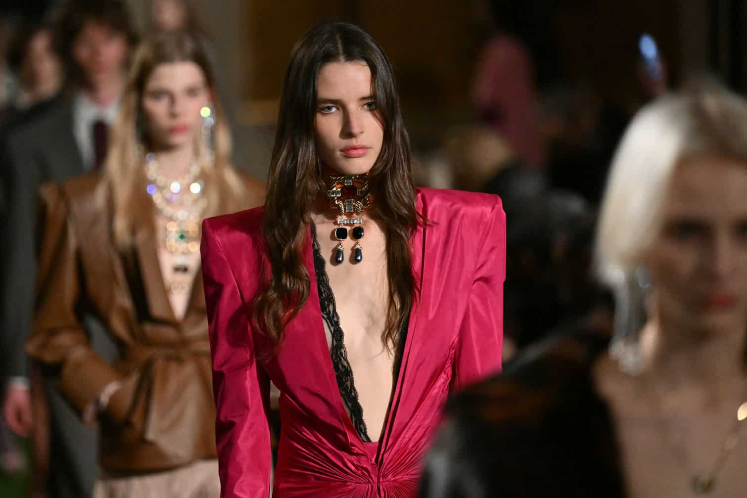 A model presents a creation by Italian fashion house Valentino