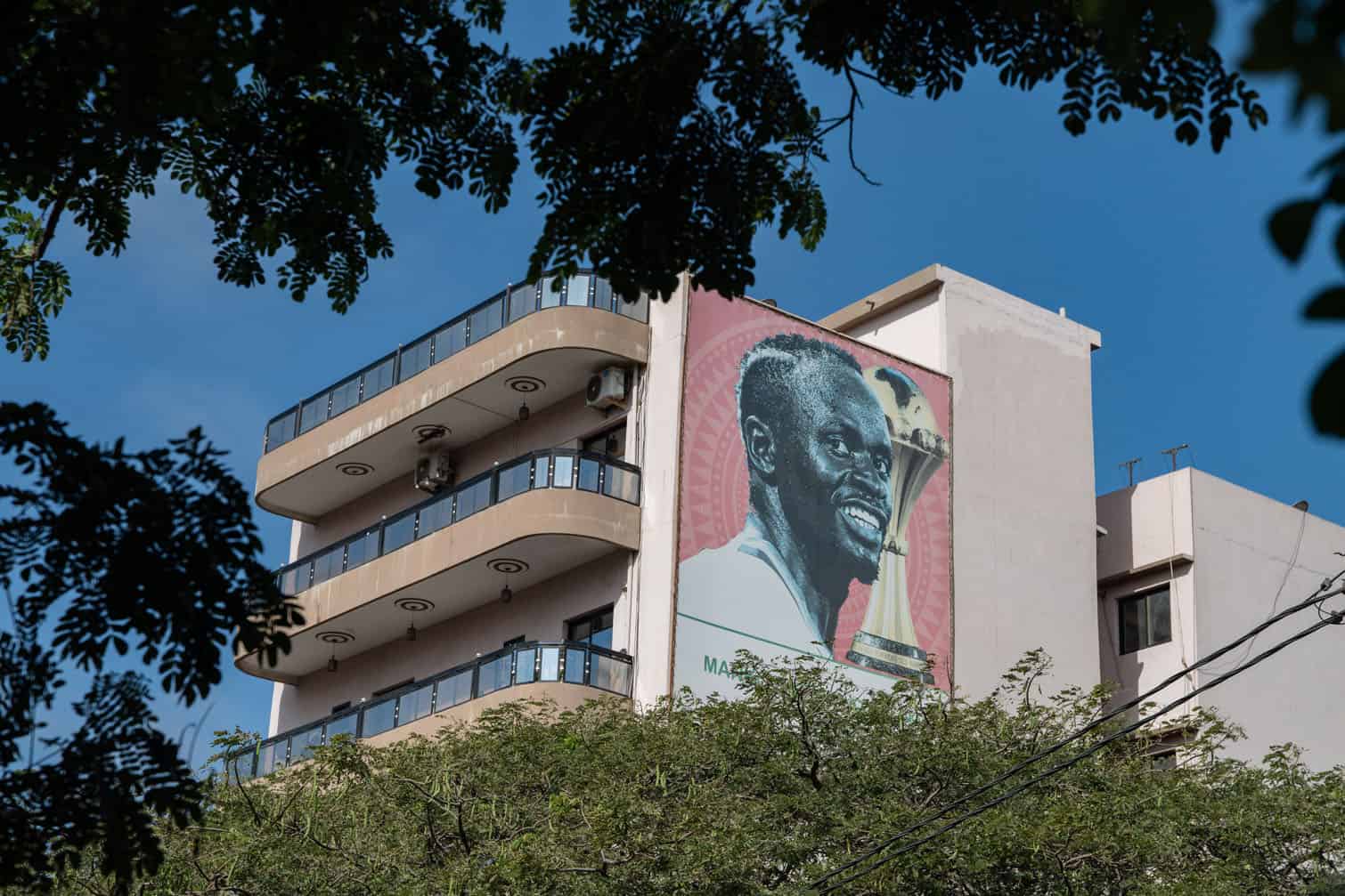 A general view of a poster of footballer Sadio Mané