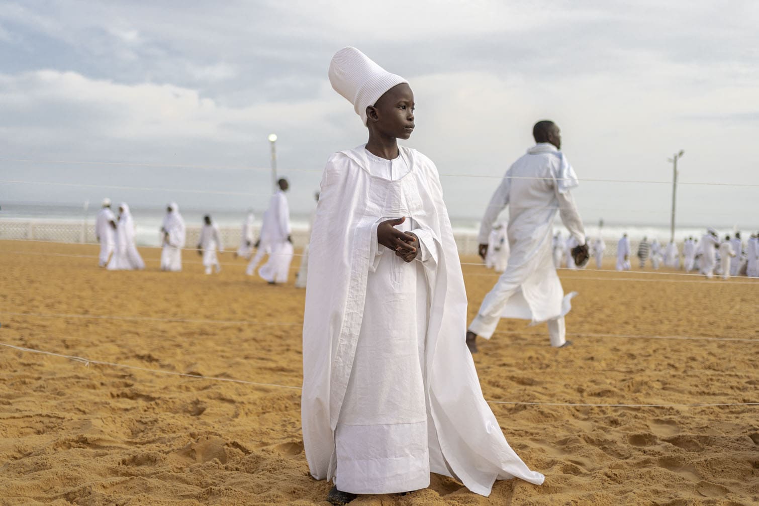 A Muslim arrives ahead of Eid al-Fitr prayers