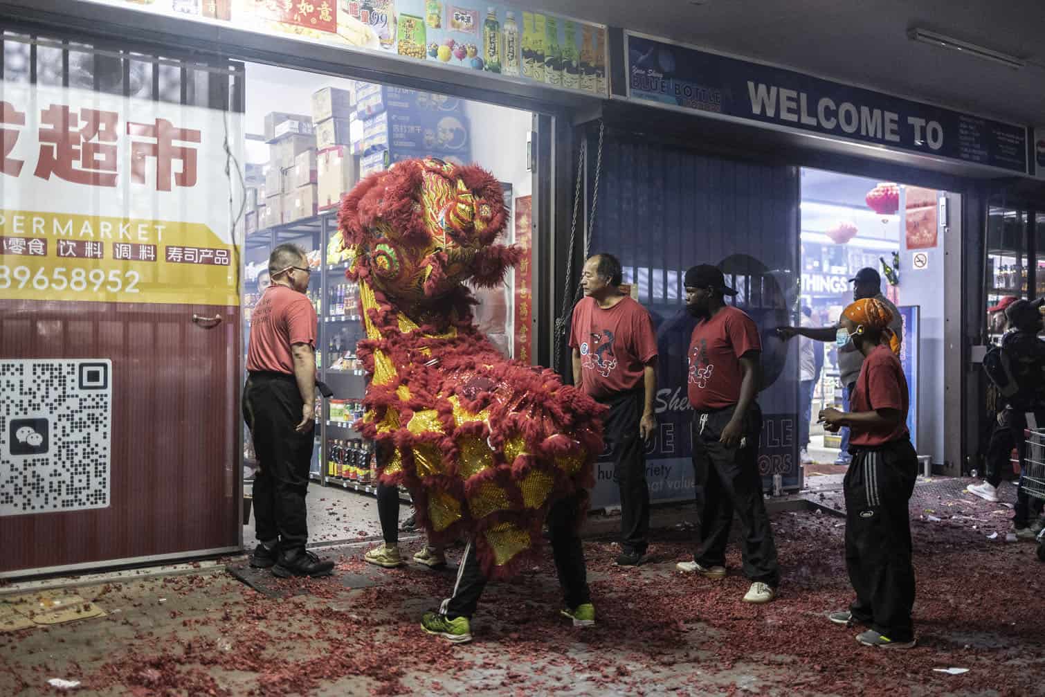 Performers take part in a traditional Chinese lion dance