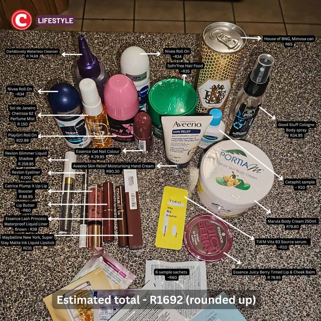 A look at the value of the Takealot House of Beauty goodie bag. Photos: Kaunda Selisho