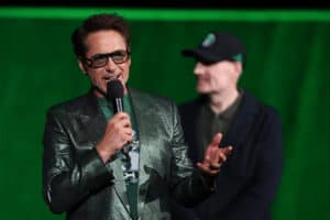 US actor Robert Downey Jr. promotes "Avengers: Doomsday" during the Walt Disney Studios presentation at CinemaCon at The Colosseum at Caesars Palace on April 16, 2026 in Las Vegas, Nevada. (Photo by VALERIE MACON / AFP)