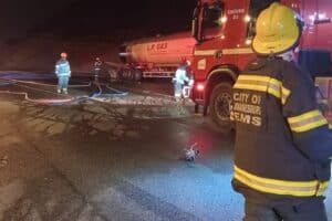 A gas tanker caught fire after being hit by a car on the N12.