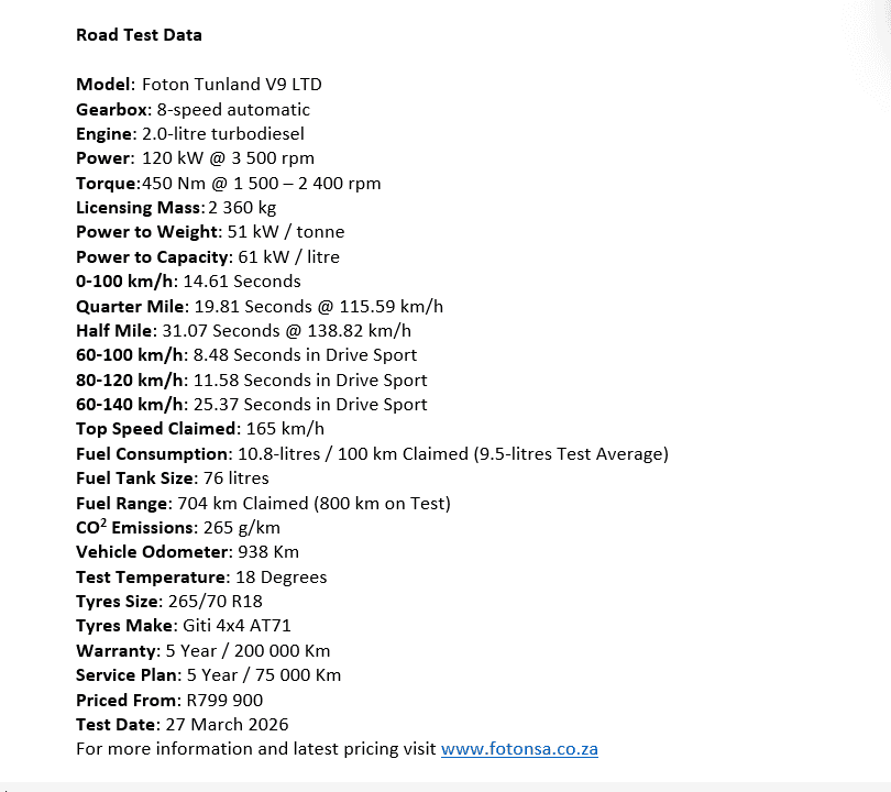 Foton tunland road test