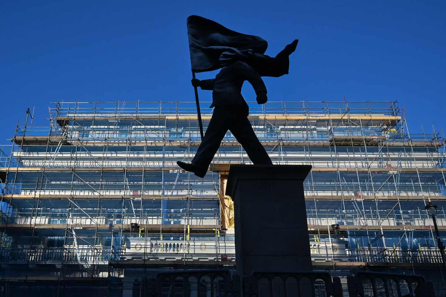 British street artist Banksy etched onto its base statue