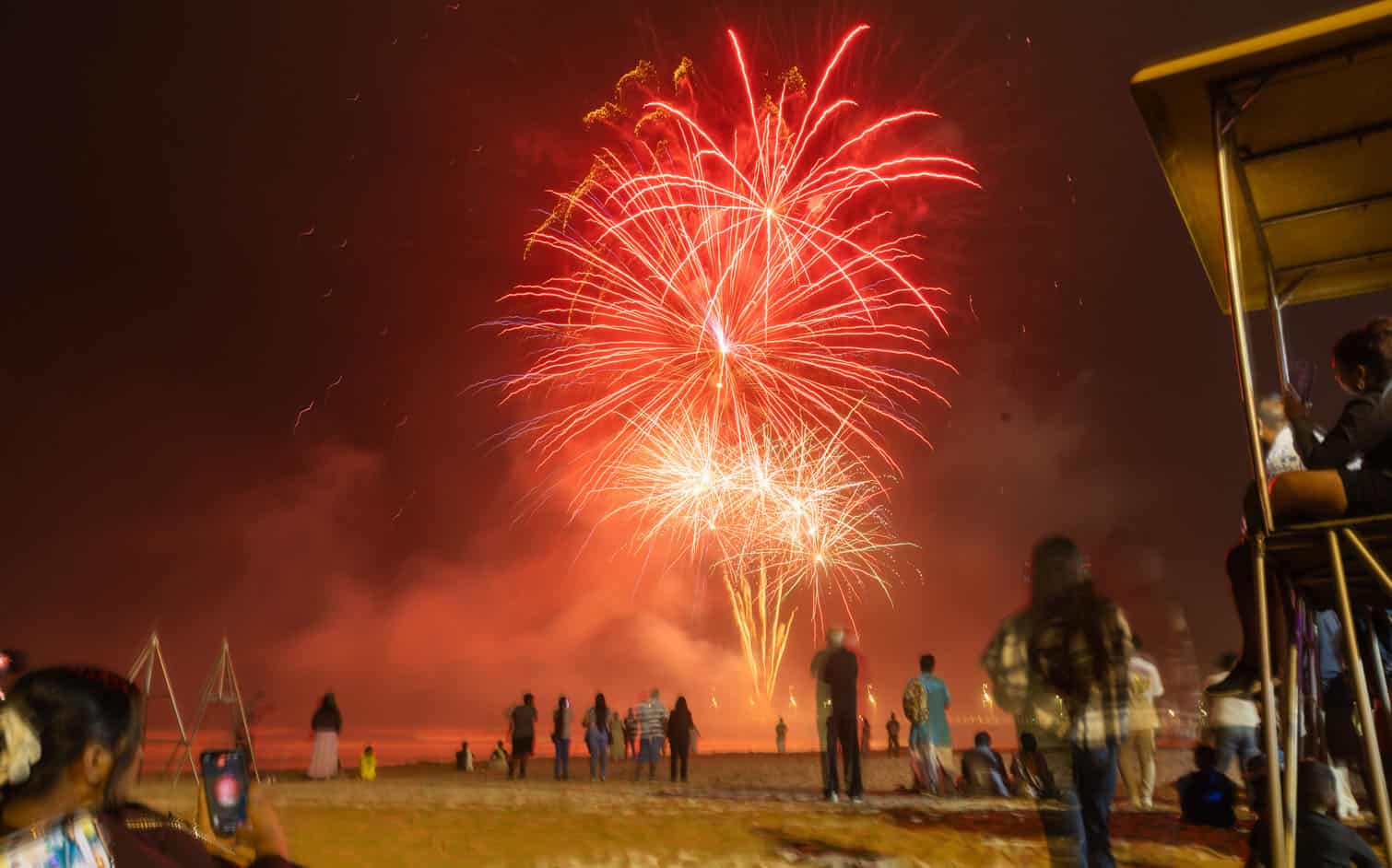 An aerial glittering fireworks display