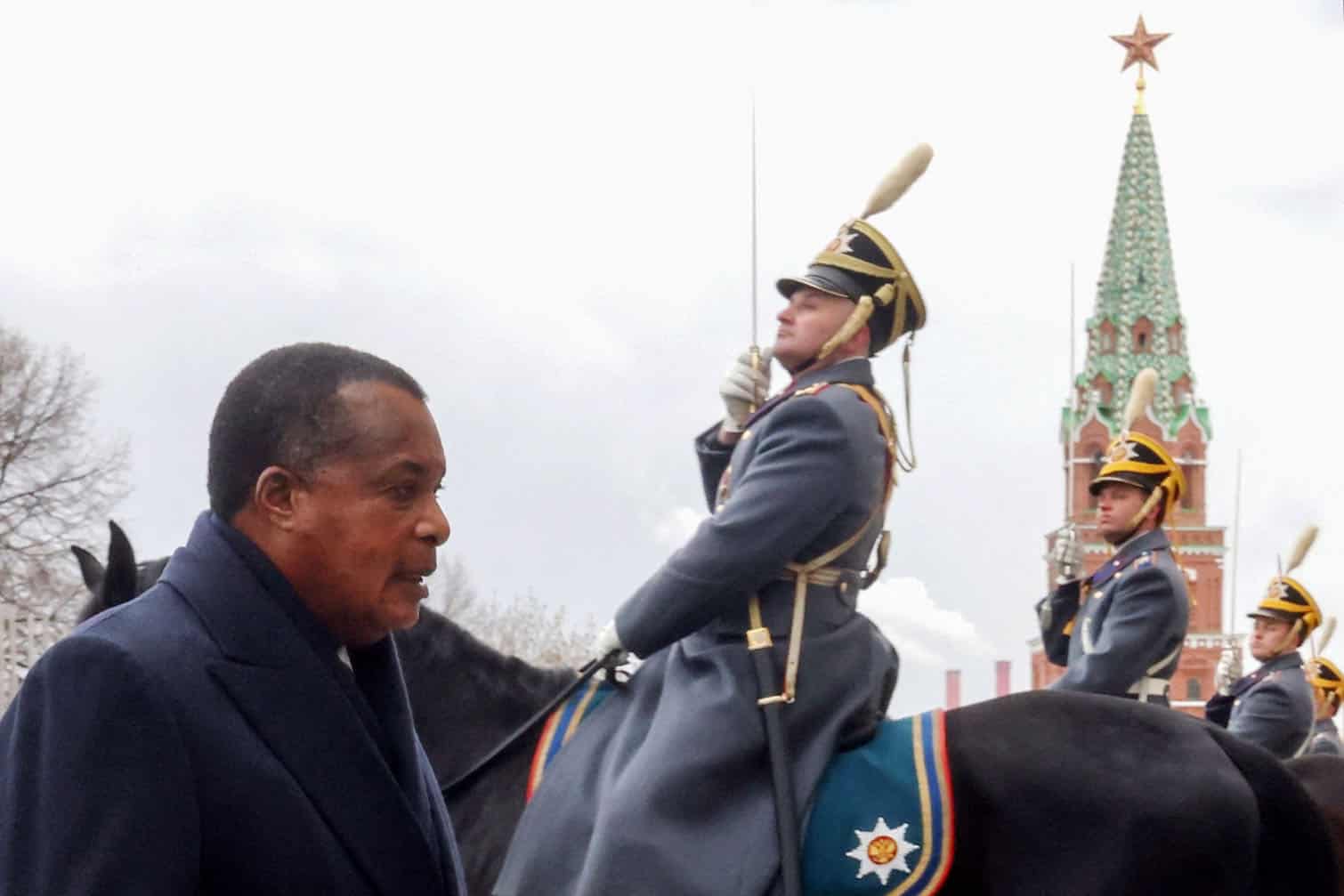 Congo-Brazzaville's President Denis Sassou N'Guesso (L) arrives