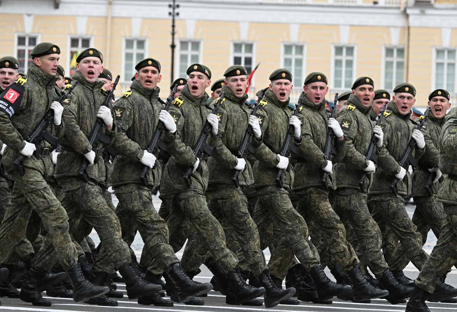 Troops march during a rehearsal