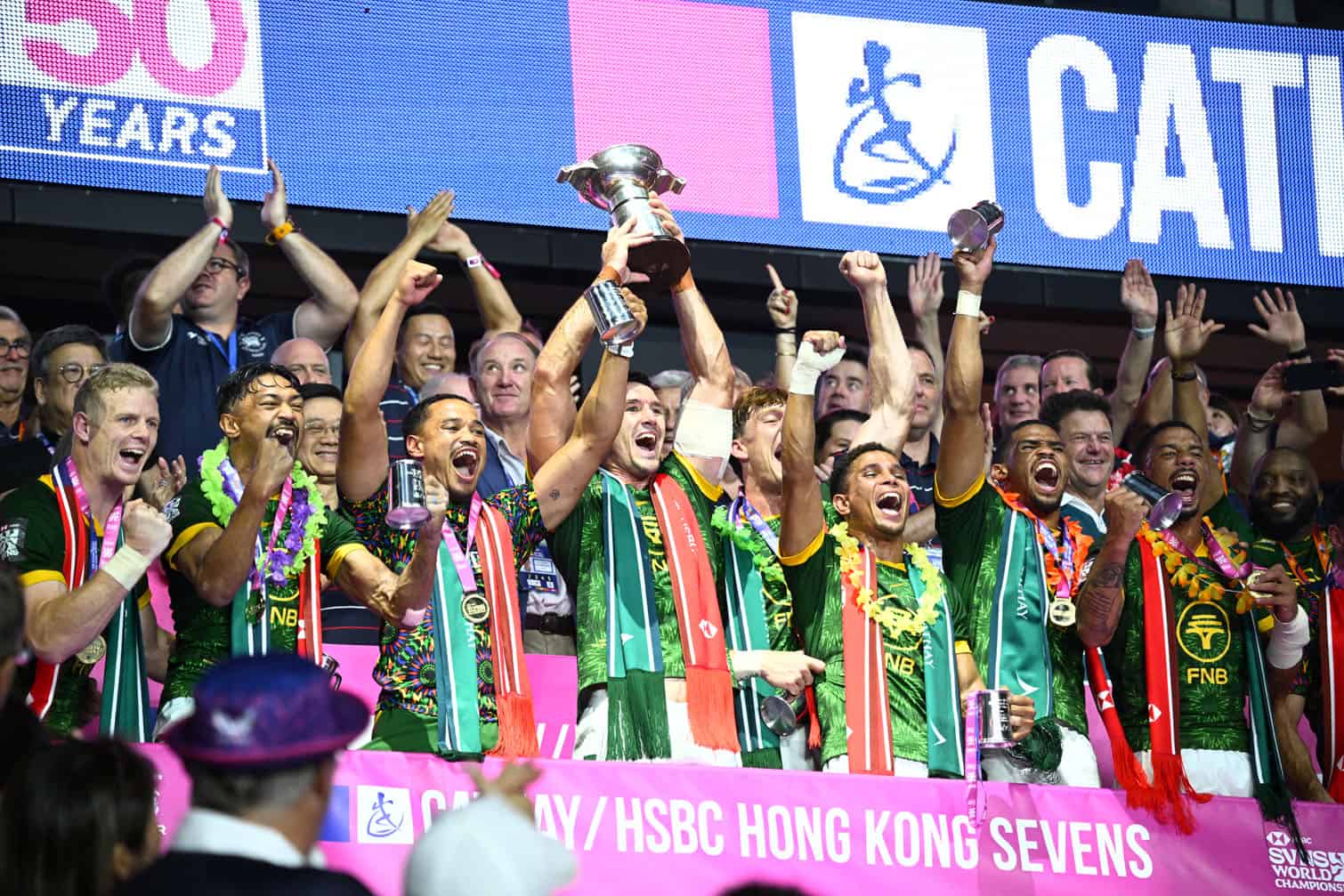 The South Africa men's team celebrate after winning the cup final match