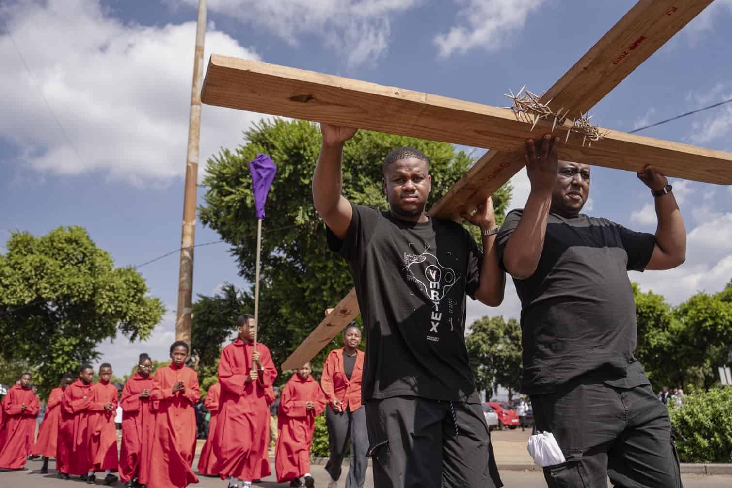 Crucifixion of Jesus Christ is symbolically reenacted