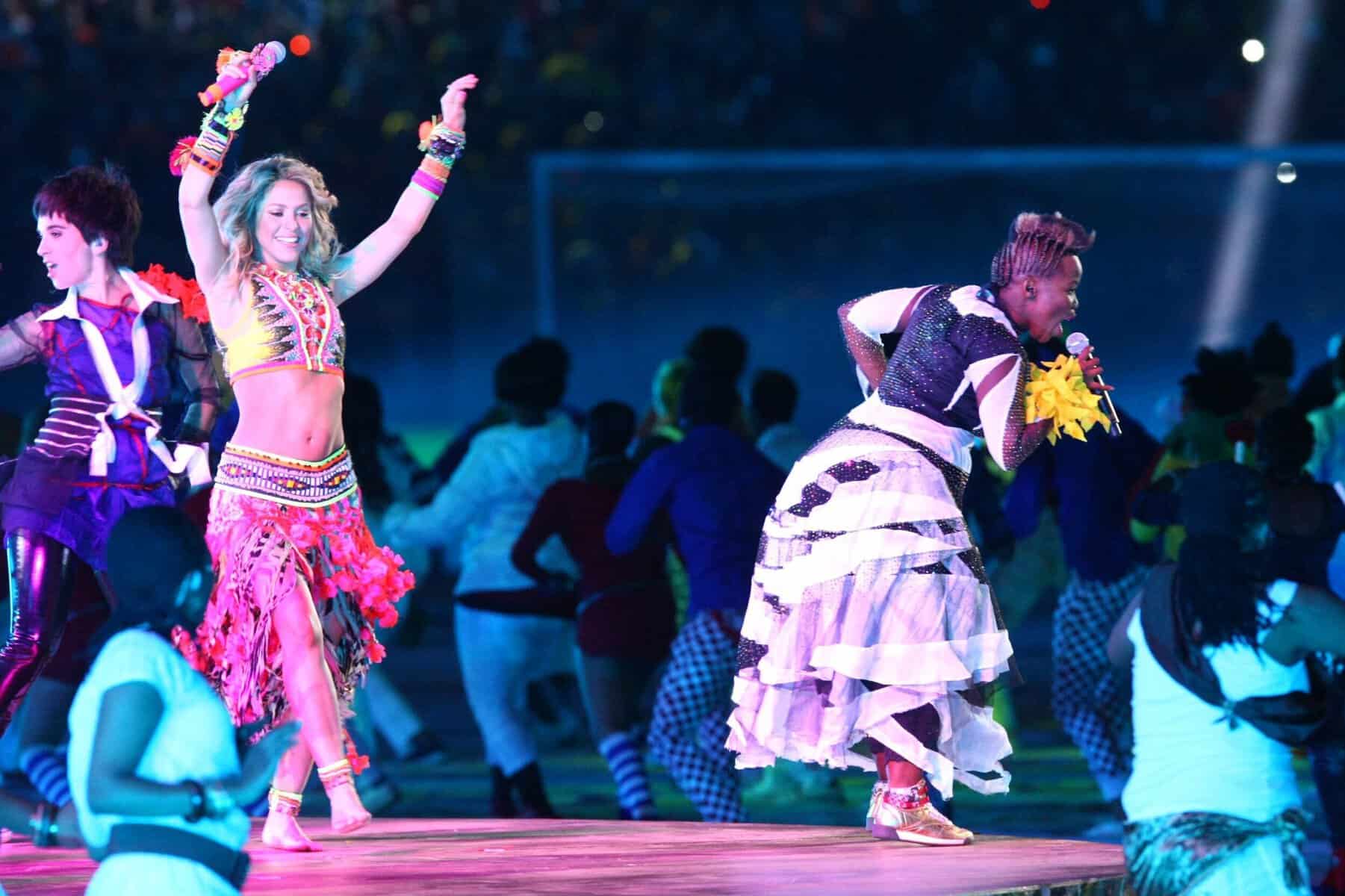 JOHANNESBURG, SOUTH AFRICA - 11 July 2010: Shakira performs during the closing ceremony at the Soccer City stadium in Soweto before the 2010 FIFA World Cup final game between the Netherlands and Spain on July 11, 2010 in Johannesburg, South Africa. Picture via Gallo Images/Foto24/Emile Hendricks