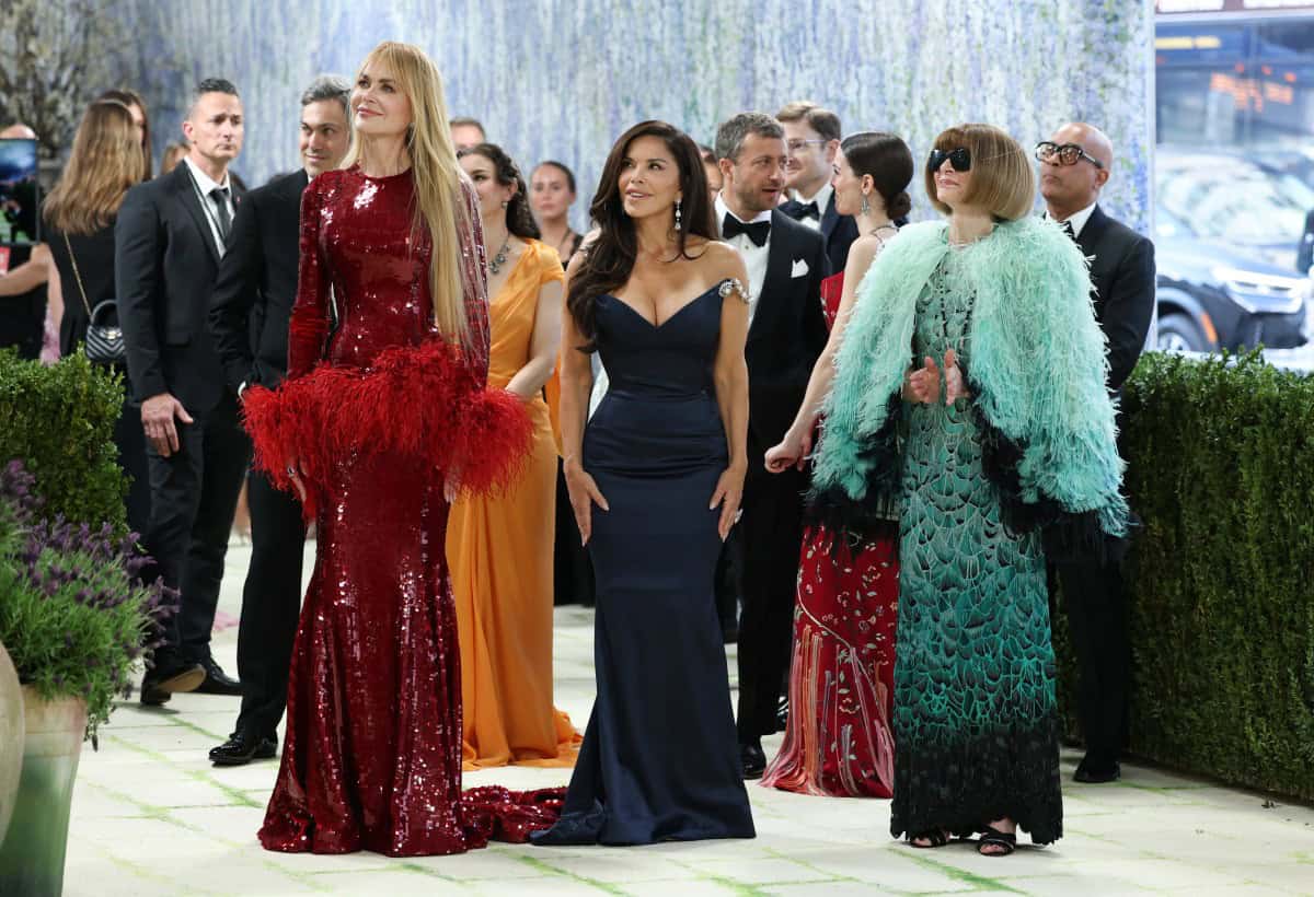 (L-R) Australian-US actress Nicole Kidman, US media personality Lauren Sanchez Bezos and British-US fashion editor Anna Wintour arrive for the 2026 Met Gala celebrating 