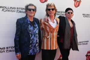 British musicians and members of The Rolling Stones, Ronnie Wood, Mick Jagger and Keith Richards arrive for "The Rolling Stones: In Conversation with Conan O'Brien" at Weylin in Brooklyn, New York on May 5, 2026. The Rolling Stones will release a new album on July 10 named "Foreign Tongues", the legendary British rockers announced on May 5. Picture via TIMOTHY A. CLARY / AFP