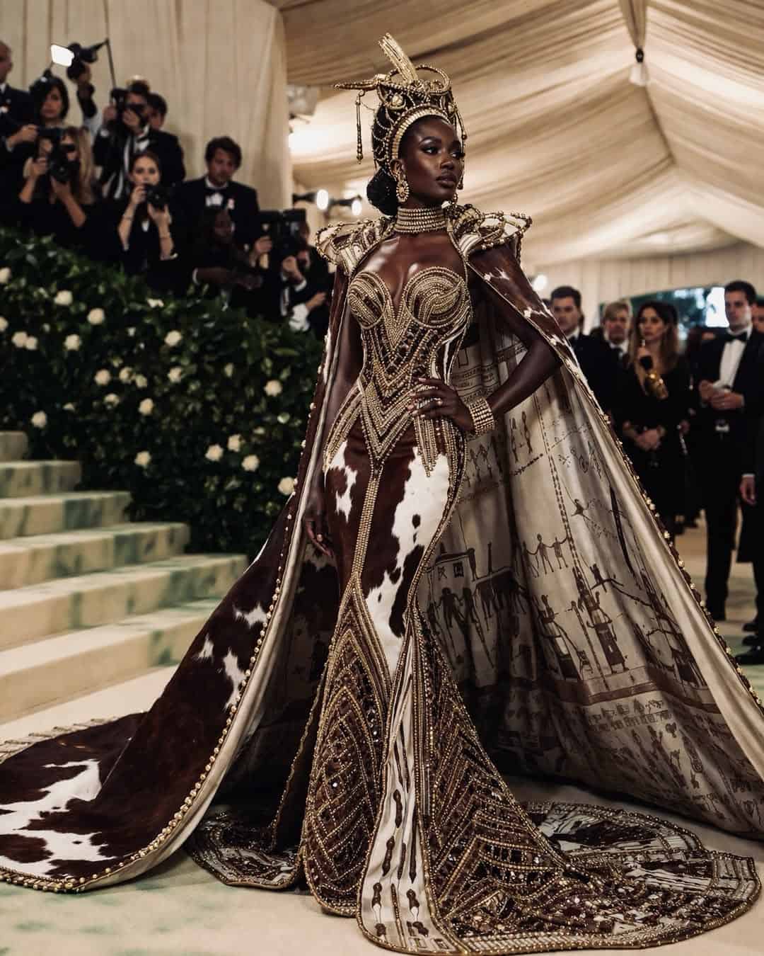 An AI-generated image of a model in an imagined Met Gala design. Picture: Instagram, @angelgabrieldesigns