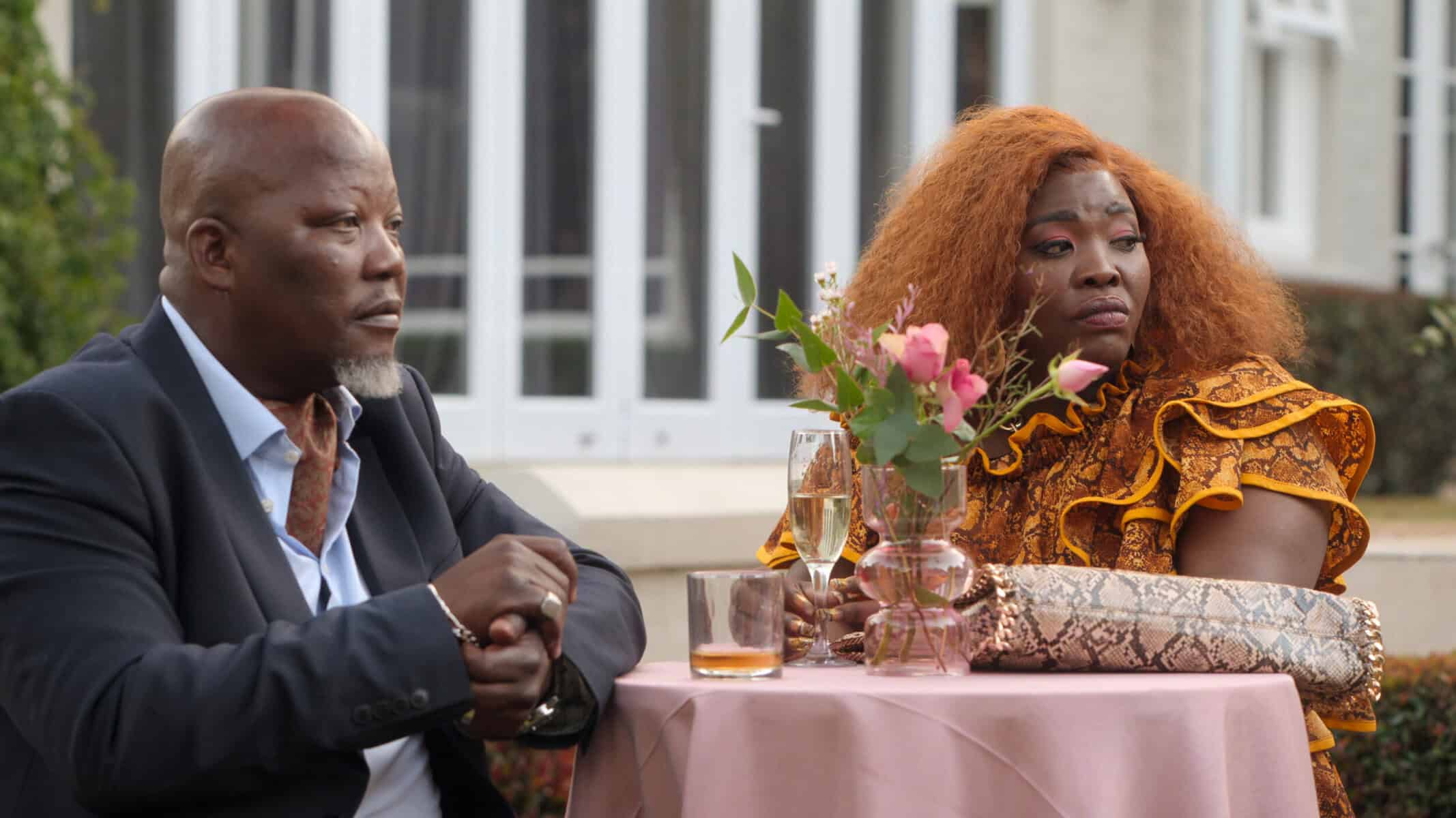 The Polygamist. (L to R) Kenneth Nkosi as Magesh Gomora, Celeste Ntuli as Essie Gomora in The Polygamist.