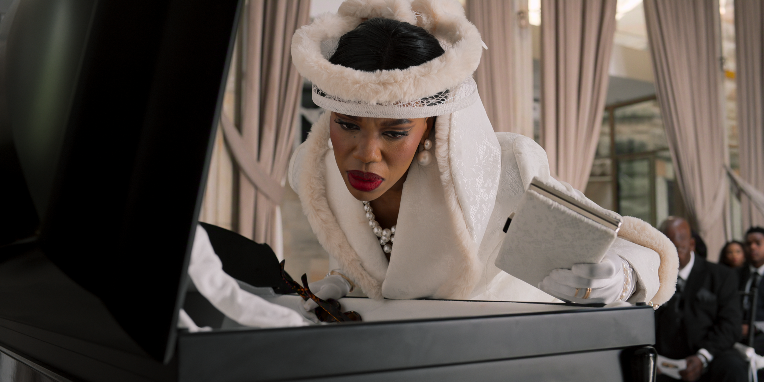 Gugu Gumede as Joyce Gomora in The Polygamist. Picture: Netflix © 2026