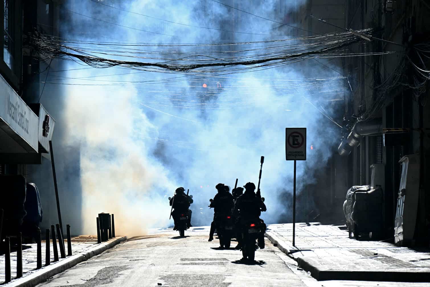 Riot police on motorcycles