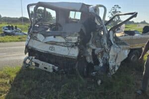 The driver of this vehicle had to be extricated by emergency personnel, but suffered minor injuries in an accident on the N2