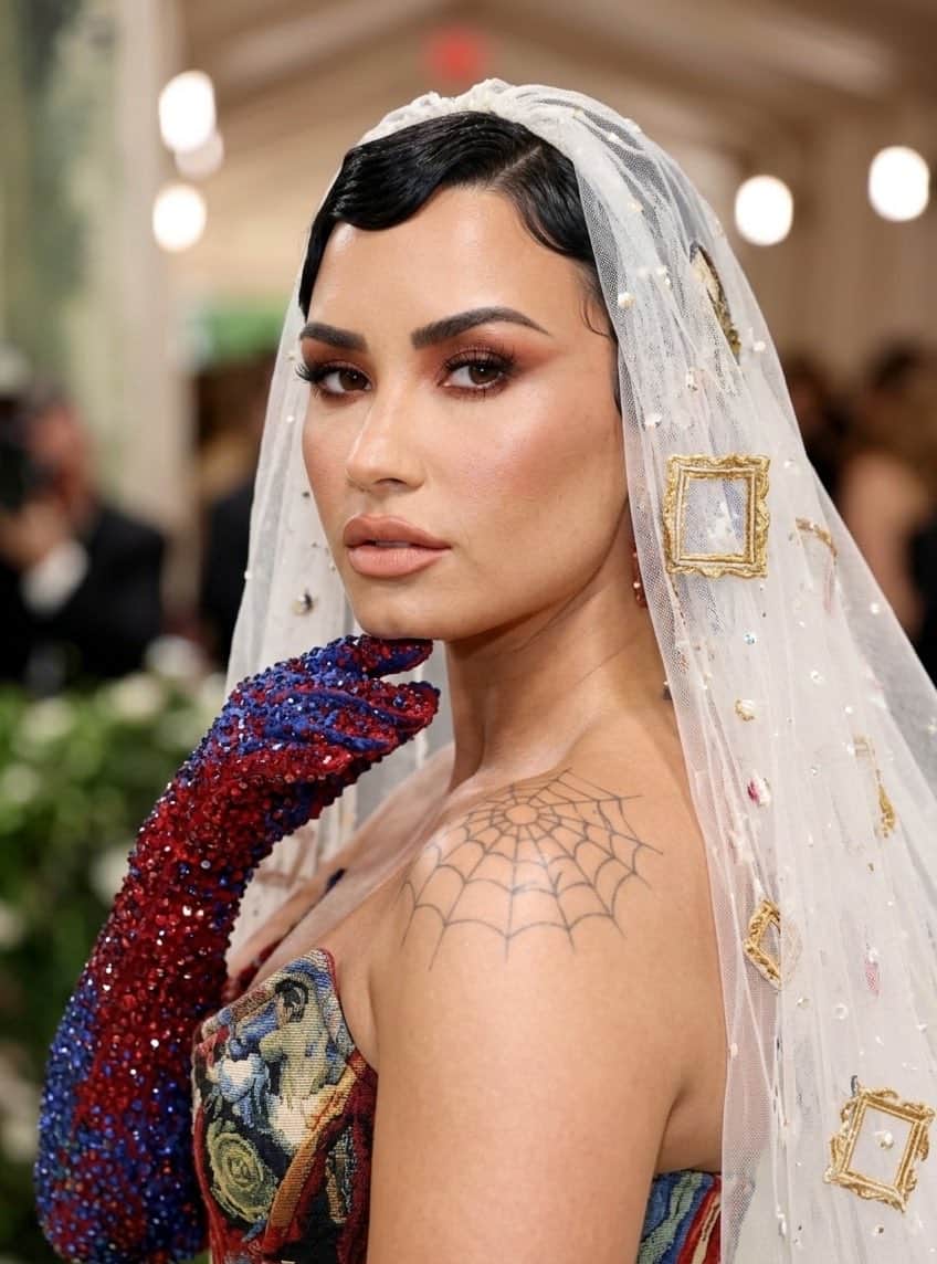 An AI-generated image of Demi Lovato in an imagined Met Gala outfit. Picture: X, @MOTODEMI