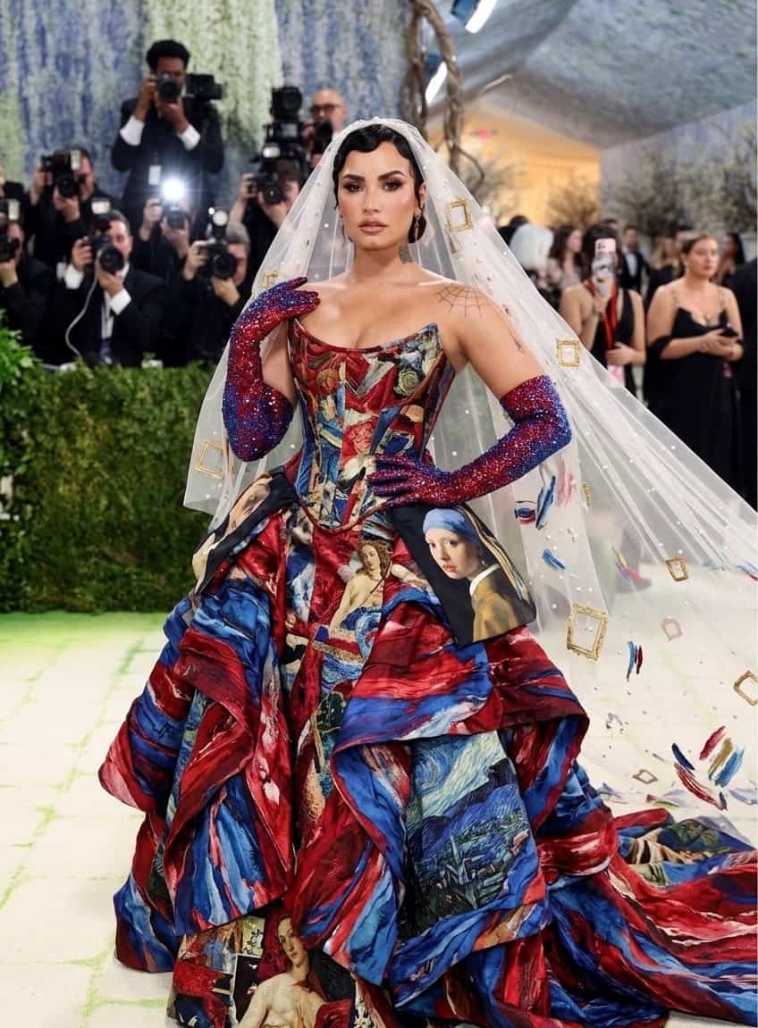 An AI-generated image of Demi Lovato in an imagined Met Gala outfit. Picture: X, @MOTODEMI