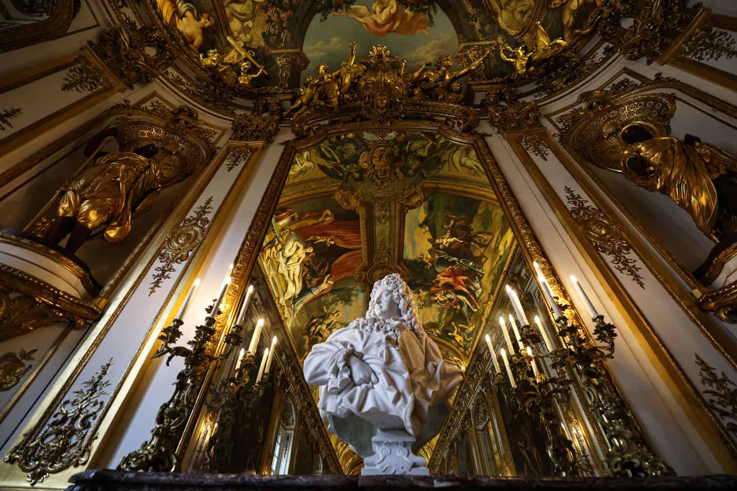 This photograph shows a statue of Louis XIV