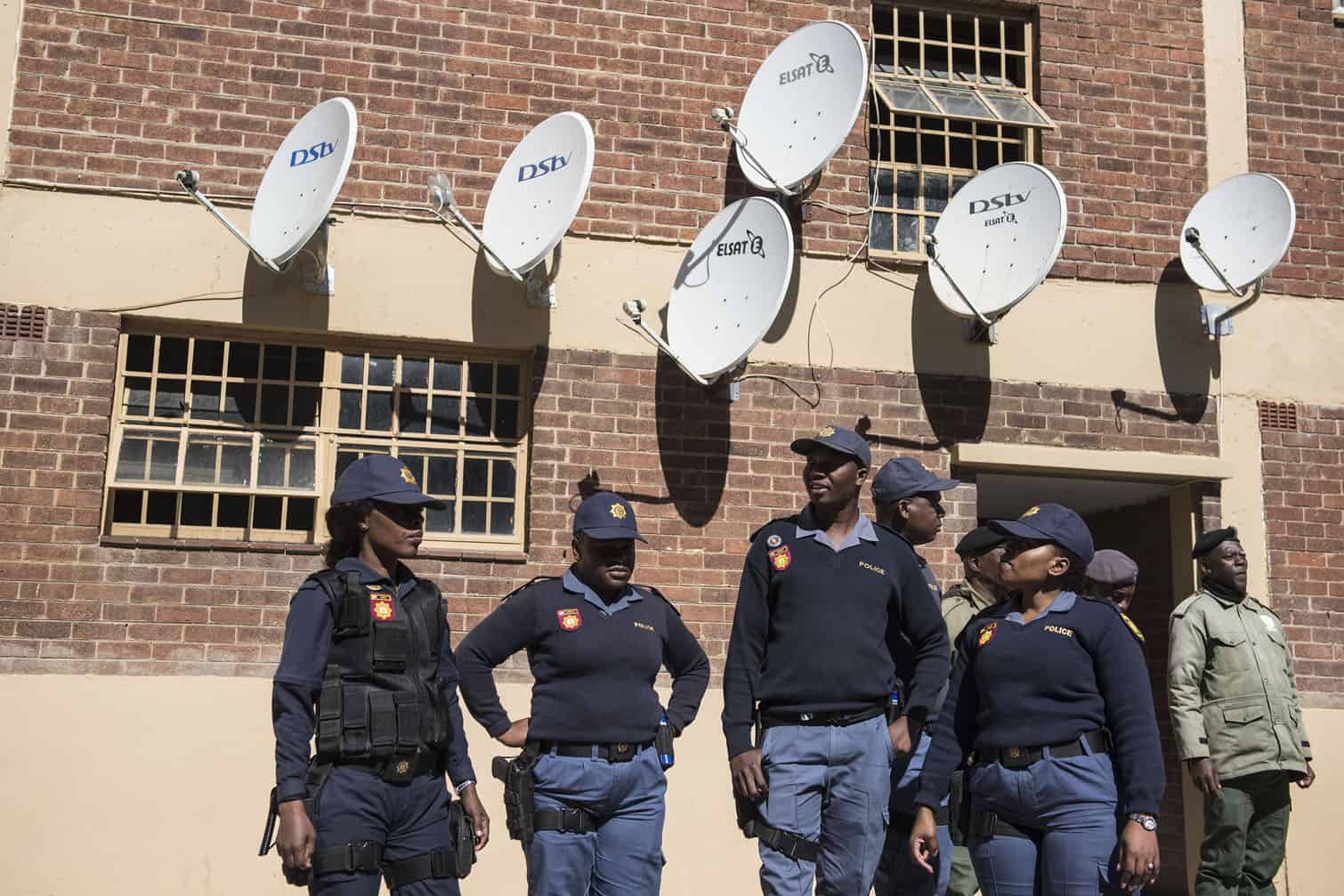 Members of the South African Police Service ensure security