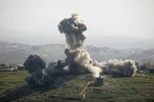 Smoke rises from the site of an Israeli airstrike