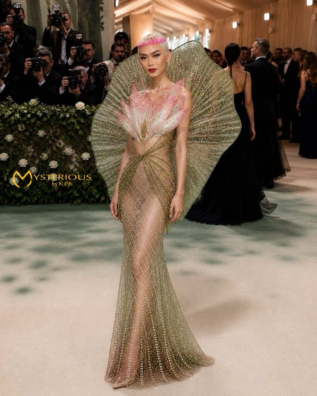 An AI-generated image of a model in an imagined Met Gala design. Picture: Instagram, @nickphatnguyenai