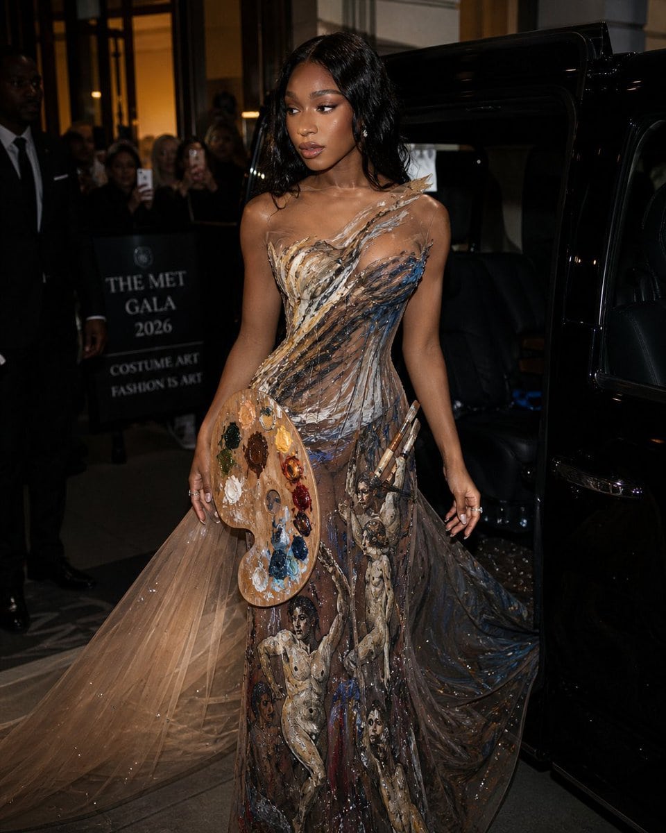 An AI-generated image of Normani in an imagined Met Gala outfit. Picture: X, @j2rated