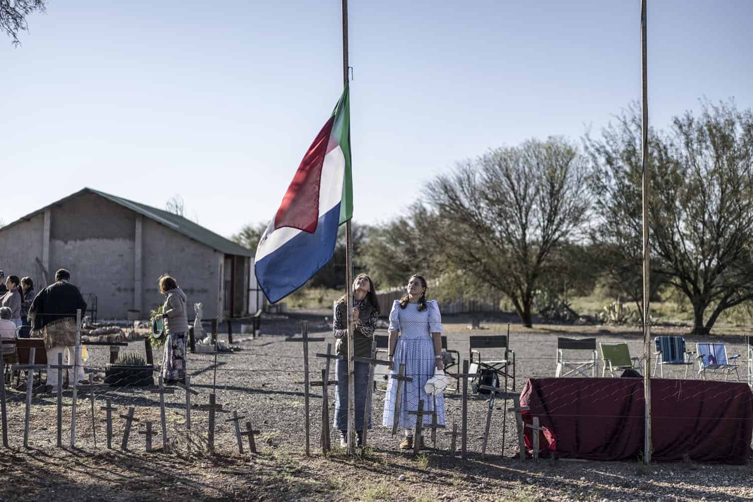 Orania residents hoist the South African Republic flag