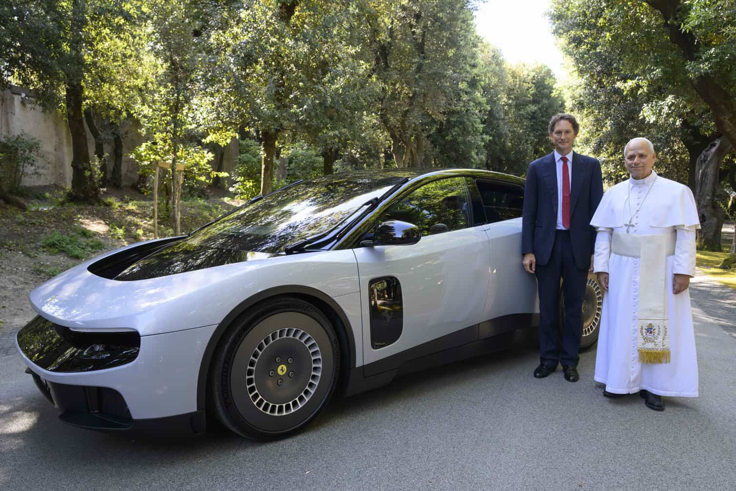 Pope Leo XIV and Ferrari chairman John Elkann