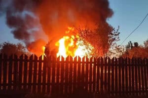 a burning building following an air attack