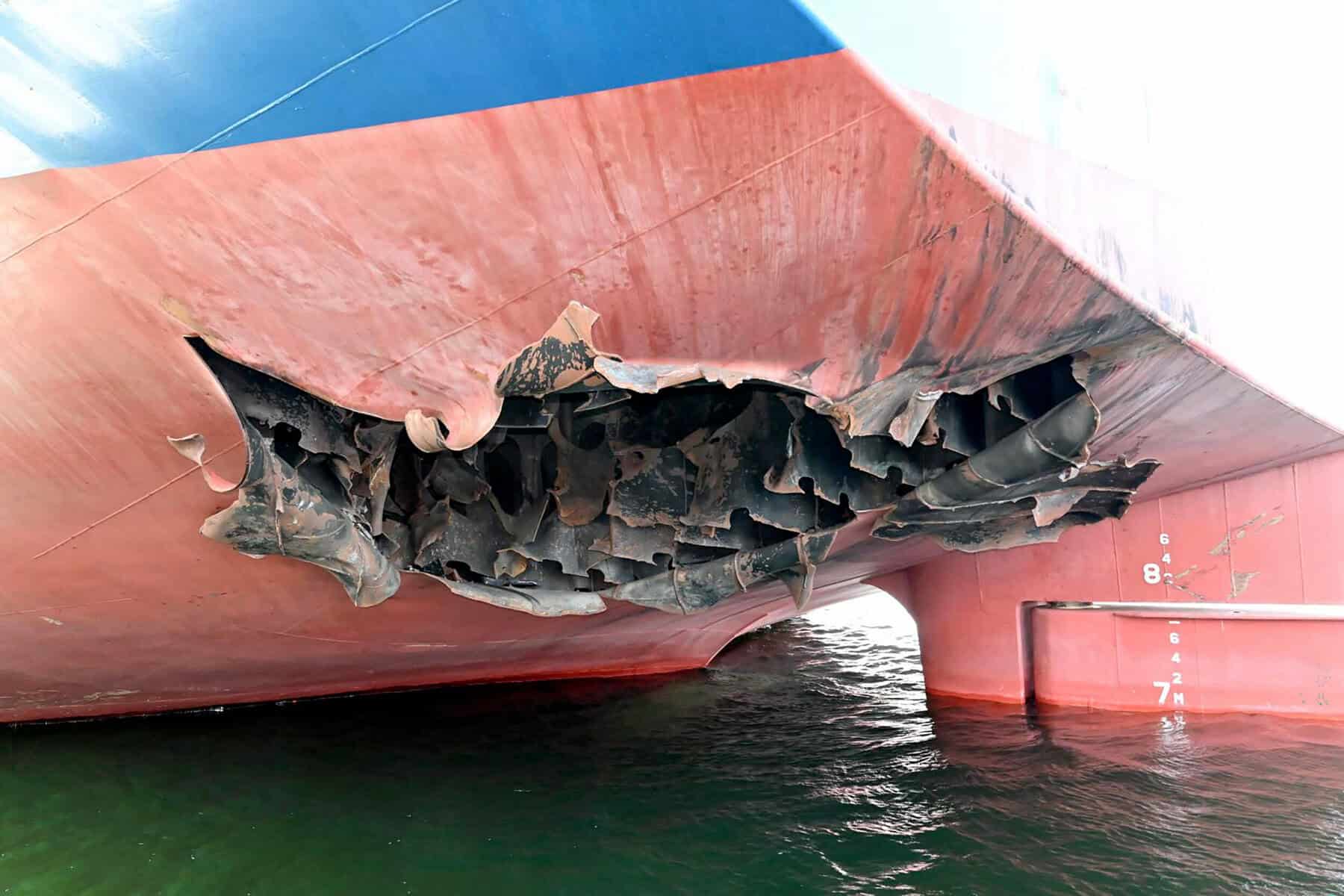 a damaged part of the South Korean cargo ship