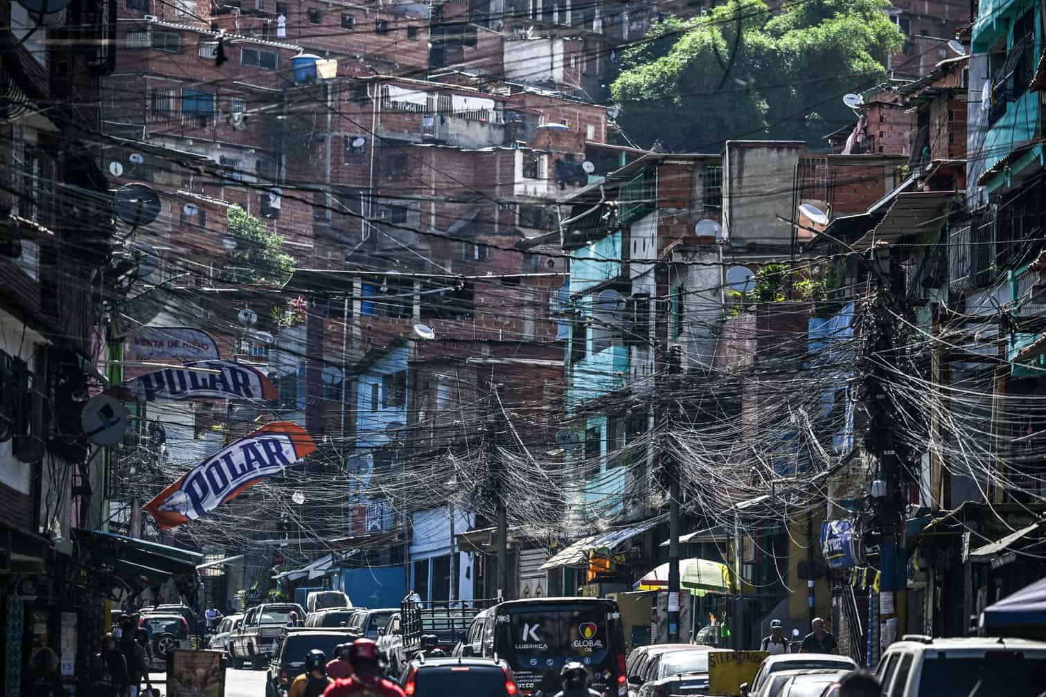 Power lines are pictured on a street at Petare neighborhood