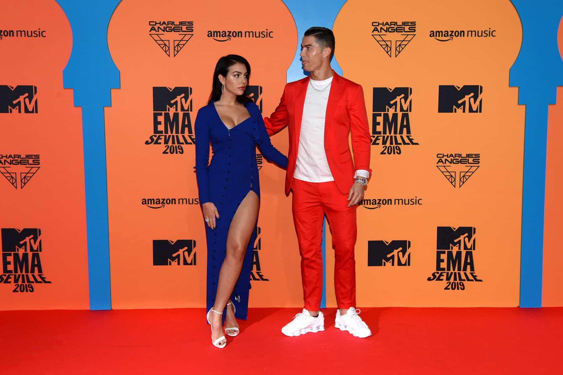 Georgina Rodriguez and Cristiano Ronaldo attend the MTV EMAs 2019 at FIBES Conference and Exhibition Centre on November 03, 2019 in Seville, Spain. (Photo by Kate Green/Getty Images for MTV)
