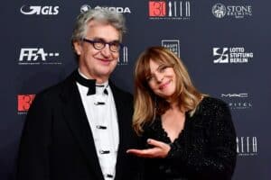 German director Wim Wenders (L) and German actress Nastassja Kinski pose upon arrival for the 30th European Film Awards in Berlin, on December 9, 2017. German director Wim Wenders said on June 3, 2026 he was withdrawing his 1975 film "Wrong Move" after actress Nastassja Kinski complained about a scene in which she appeared wearing almost nothing when she was 13 years old. Picture via Tobias SCHWARZ / AFP)