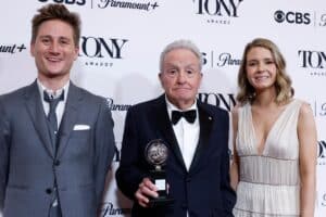 Canadian-US producer Lorne Michaels (C) poses with the award for Best Musical for 'Schmigadoon!' in the press room during the 79th Annual Tony Awards at Radio City Music Hall in New York on 7 June 2026. Picture: Kena Betancur / AFP