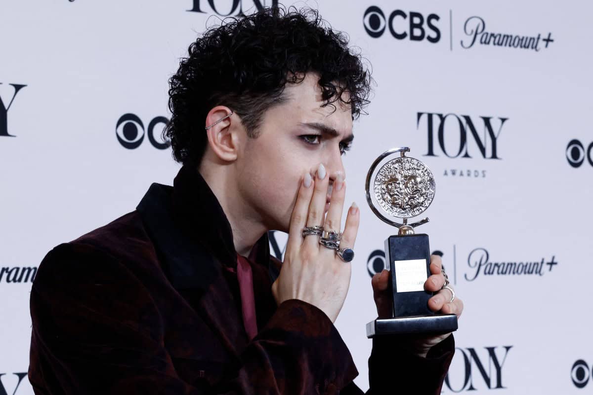 US actor Ali Louis Bourzgui poses with the award for Best Performance by an Actor in a Featured Role in a Musical for "The Lost Boys" in the press room during the 79th Annual Tony Awards at Radio City Music Hall in New York on June 7, 2026. Picture by kena betancur / AFP