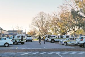 The scene at the shopping centre during the operation on Tuesday morning.