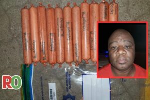 The explosives recovered by police. Insert: Matsiri Peter Mokgokong (52) is sentenced to 5 years' imprisonment for possession of explosives.