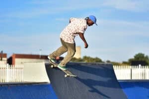 Teen skateboarding