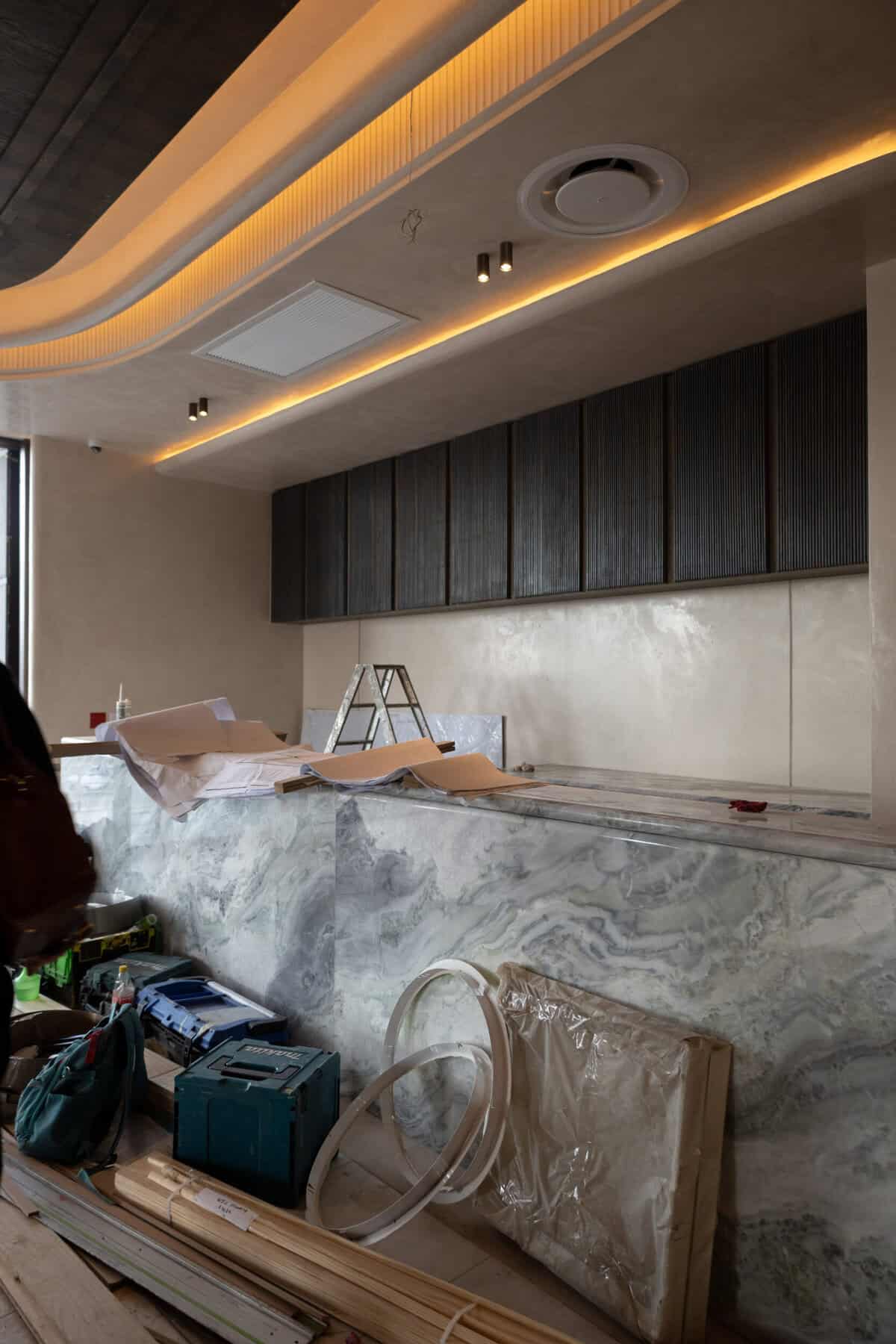 A closer look at the stunning marble bar at the heart of Vlamo, where high-end fittings and warm ambient lighting set the tone for an elevated dining experience unlike anything else in Sandton. Picture: Supplied, Vlamo.
