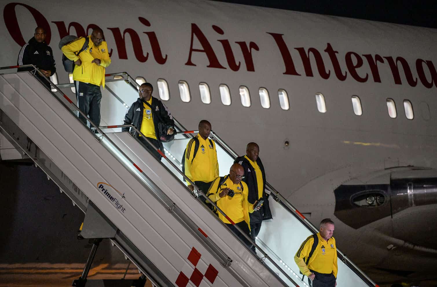 South Africa's players arrive at the Mexico City Felipe Angeles International Airport