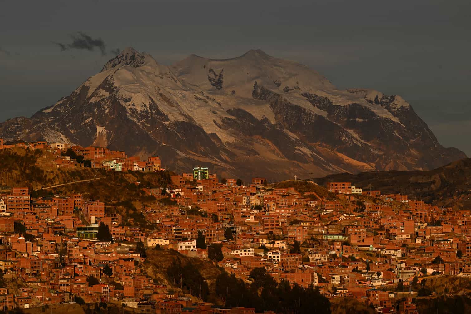 Illimani (Jillimani in Aymara), the iconic snow-capped peak