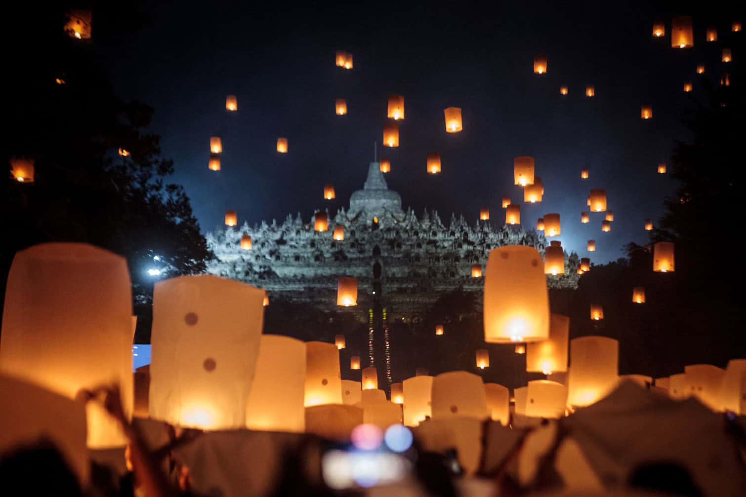 People release lanterns during Vesak celebrations